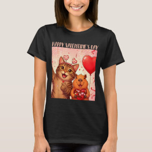 Happy Valentines 2026 Cute Cat Capybara Party Art  T-Shirt