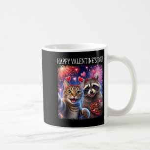 Happy Valentines 2026 Cute Cat Raccoon Party Art  Coffee Mug
