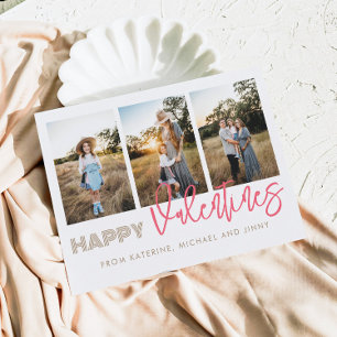Happy Valentines 3 Photo Collage Family Card