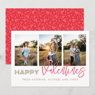 Happy Valentines 3 Photo Collage Family Card