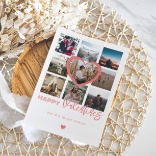 Happy Valentines 9 Photo Collage Couple Family  Holiday Card