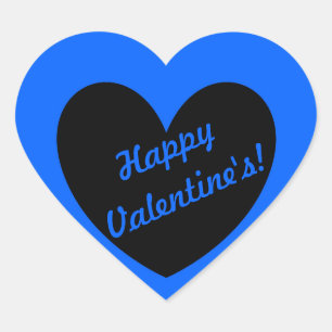 "Happy Valentine's" black heart on blue Sticker