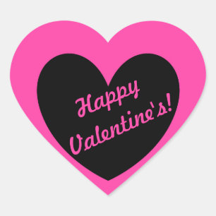 "Happy Valentine's" Black heart on fuchsia pink Sticker