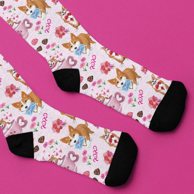Happy Valentine's Corgi Day Pattern  Socks (Creator Uploaded)