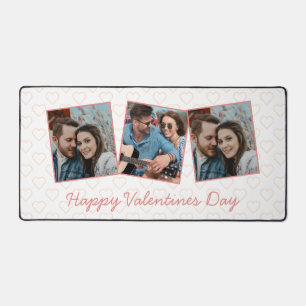 Happy Valentines Cute 3 Photo Heart Pattern Desk Mat