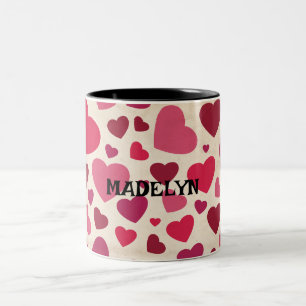 Happy valentine's cute red hearts  Two-Tone coffee mug
