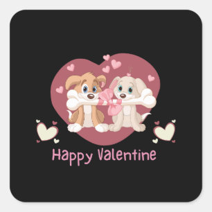 Happy Valentine's Day 2023 Funny Dogs Cute Square Sticker