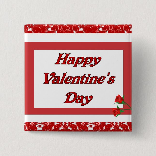 Happy Valentine's Day 2 Inch Square Button (Front)
