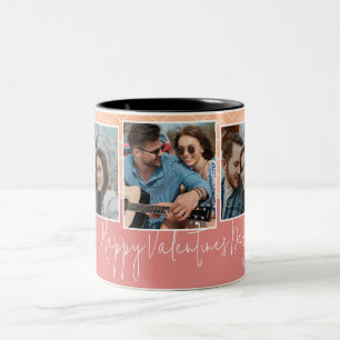 Happy Valentines Day 3 Photo Heart Pattern Two-Tone Coffee Mug