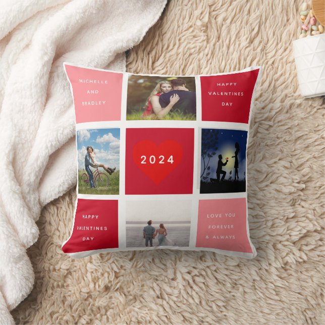 Happy Valentines Day 4 Photo Grid Throw Pillow (Blanket)