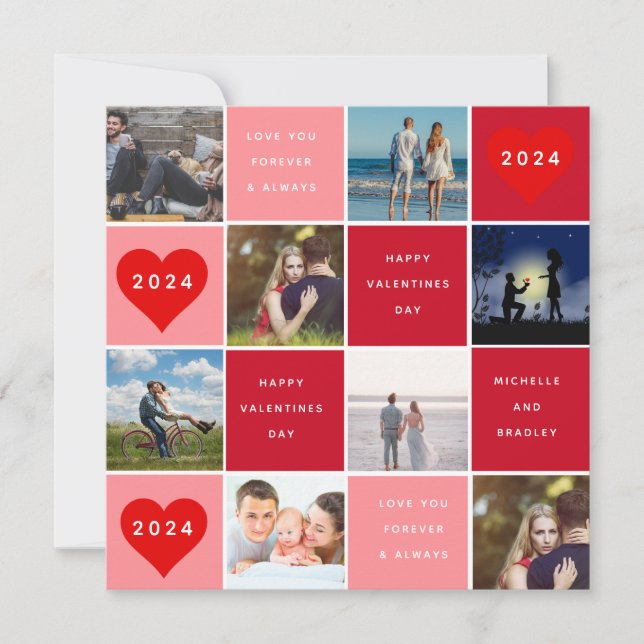 Happy Valentines Day 8 Photo Grid Holiday Card (Front)