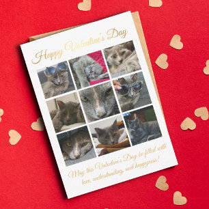 happy valentines day,9 photos cat collage gold card