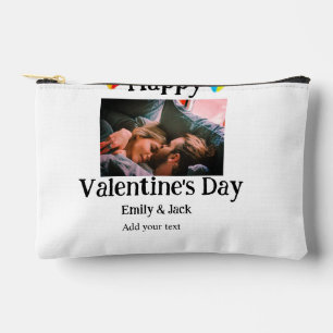 Happy valentine's day add couple name photo simple accessory pouch
