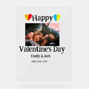 Happy valentine's day add couple name photo simple acrylic sign