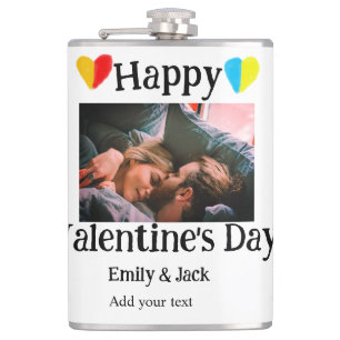 Happy valentine's day add couple name photo simple hip flask