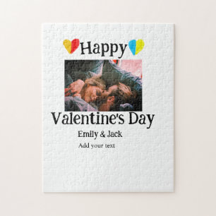 Happy valentine's day add couple name photo simple jigsaw puzzle