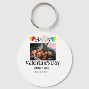 Happy valentine's day add couple name photo simple keychain