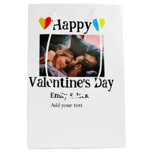 Happy valentine's day add couple name photo simple medium gift bag