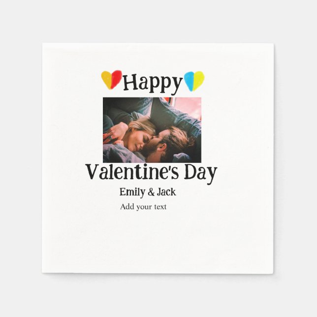 Happy valentine's day add couple name photo simple napkin (Front)