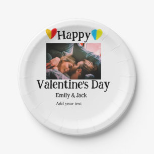 Happy valentine's day add couple name photo simple paper plate