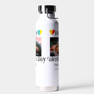 Happy valentine's day add couple name photo simple water bottle