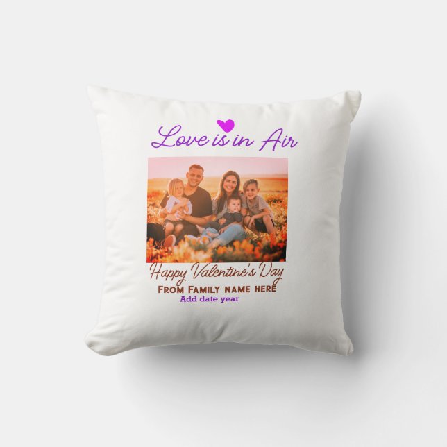 Happy valentine's day add family photo name year throw pillow (Front)