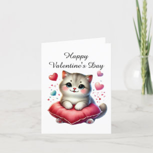 Happy Valentine's Day add message cat Holiday Card