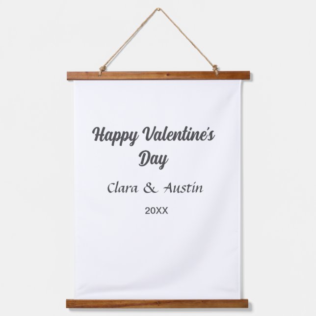 Happy Valentine's day add name date simple minimal Hanging Tapestry (Front)