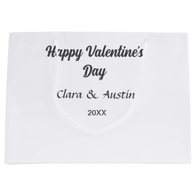 Happy Valentine's day add name date simple minimal Large Gift Bag (Front)