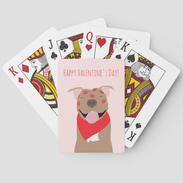 Happy Valentines Day American Bulldog Kiss Marks Playing Cards (Back)