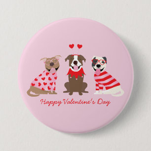 Happy Valentines Day American Pit Bull Terriers 3 Inch Round Button