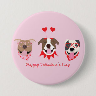 Happy Valentines Day American Pit Bull Terriers 3 Inch Round Button
