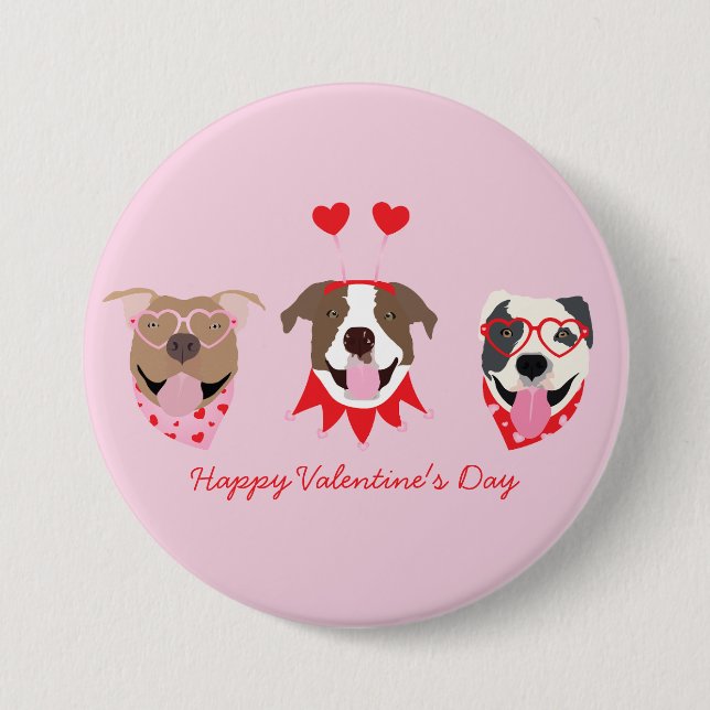 Happy Valentines Day American Pit Bull Terriers 3 Inch Round Button (Front)