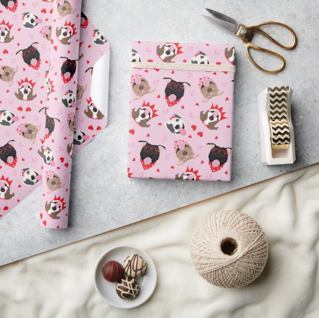 Happy Valentines Day American Pit Bull Terriers Wrapping Paper (Crafts)