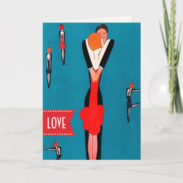 Happy Valentine's Day Art Deco  Holiday Card (Front)