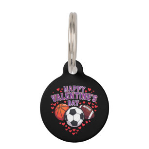 Happy Valentines Day Baseball Basketball Football  Pet Tag
