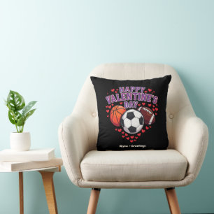 Happy Valentines Day Baseball Basketball Football Throw Pillow
