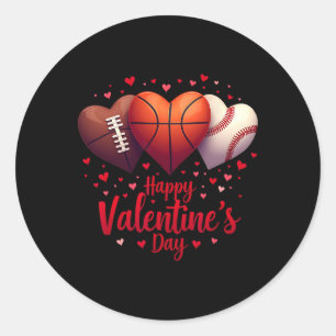 Happy Valentines Day Basketball Baseball Football  Classic Round Sticker