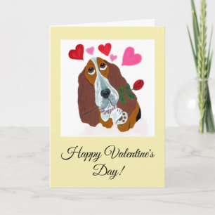 Happy Valentine's Day Basset Hound Doggie Card