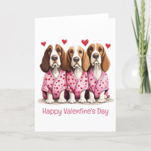 Happy Valentines Day Basset Hound Dogs Holiday Card