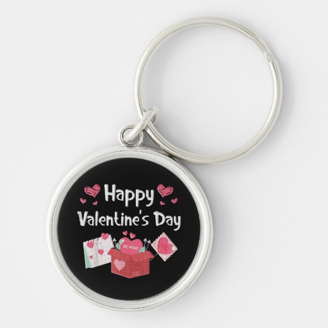 Happy Valentines Day Be Mine Cute Hearts Keychain (Front)