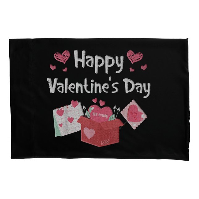 Happy Valentines Day Be Mine Cute Hearts Pillowcase (Front)