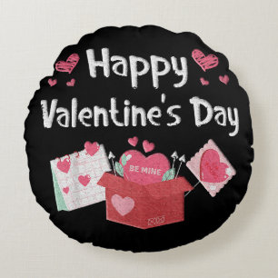 Happy Valentines Day Be Mine Cute Hearts Round Pillow