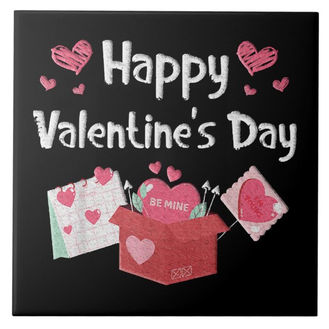 Happy Valentines Day Be Mine Cute Hearts Tile (Front)