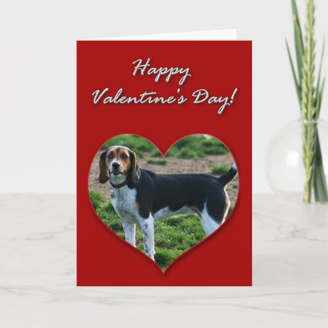 Happy Valentine's Day Beagle Dog Greeting Card (Front)