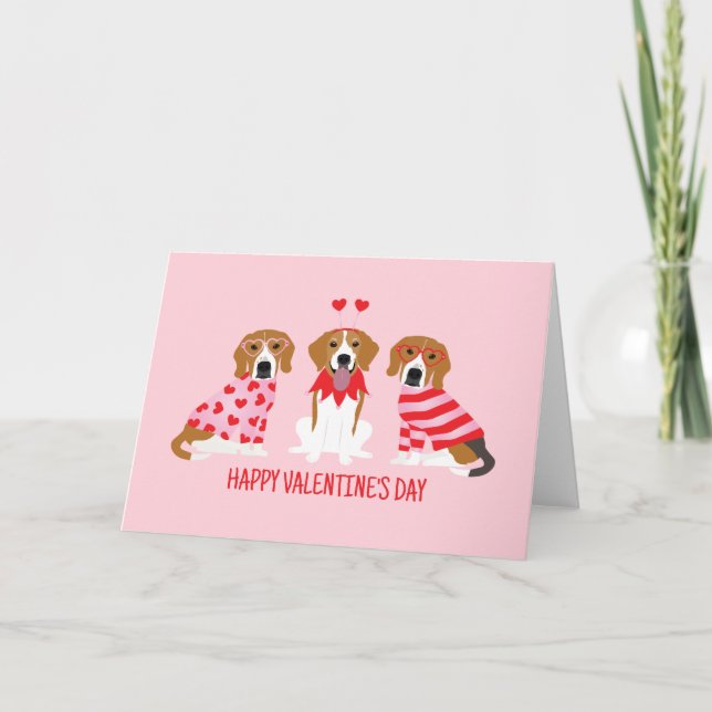 Happy Valentines Day Beagle Dogs Holiday Card (Front)