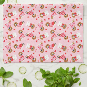 Happy Valentines Day Beagle Dogs Kitchen Towel