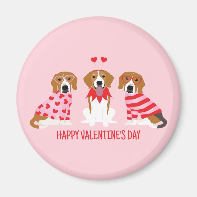 Happy Valentines Day Beagle Dogs Magnet (Front)