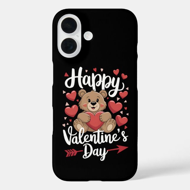 Happy Valentine's Day Bear Heart Cute Couples Case-Mate iPhone Case (Back)