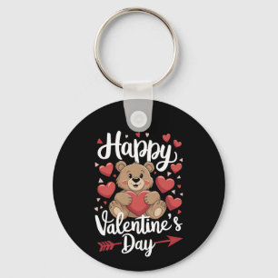Happy Valentine's Day Bear Heart Cute Couples Keychain